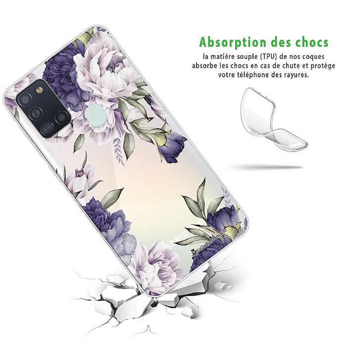 Avis LaCoqueFrançaise Coque Samsung Galaxy A21S 360 intégrale transparente Motif Pivoines Violettes Tendance .