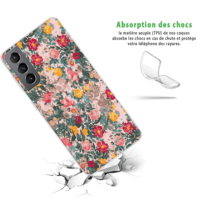 Avis LaCoqueFrançaise Coque Samsung Galaxy S21 5G 360 intégrale transparente Motif Fleurs Beige et Rose Tendance .