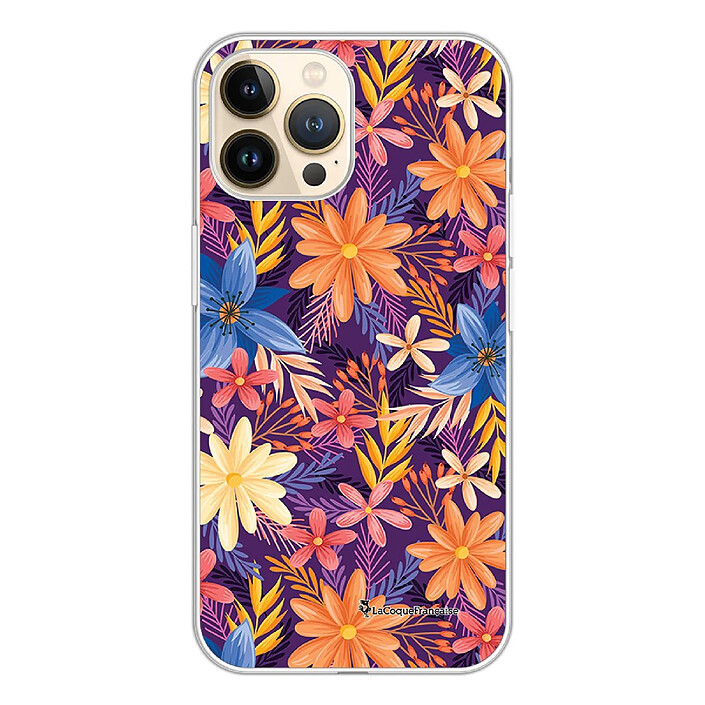 LaCoqueFrançaise Coque iPhone 13 Pro 360 intégrale transparente Motif Fleurs violettes et oranges Tendance .