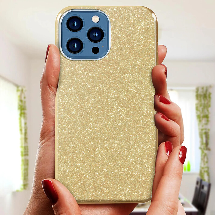 Acheter Avizar Coque pour iPhone 13 Pro Max en Structure Bi-Matière avec Feuille Pailletée Dorée