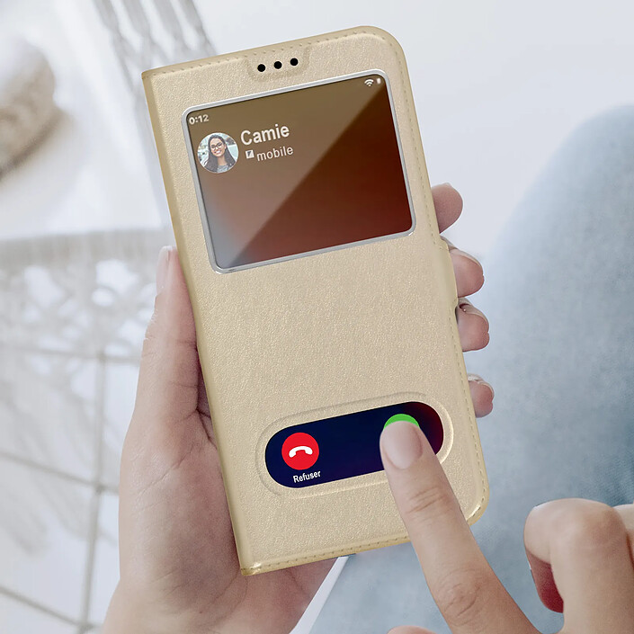 Avis Avizar Étui Folio pour iPhone 13 Mini Double Fenêtre avec Fonction Support Dorée