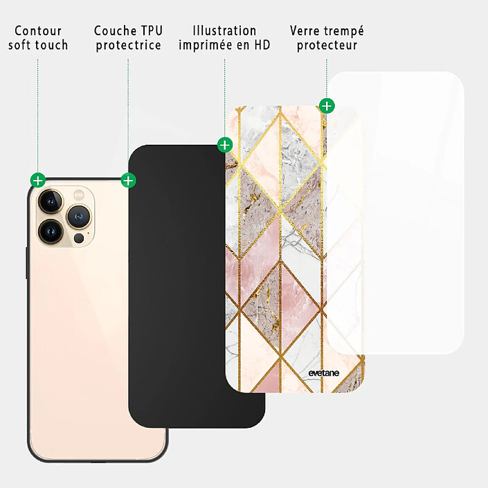 Acheter Evetane Coque iPhone 13 Pro Coque Soft Touch Glossy Marbre Rose Losange Design