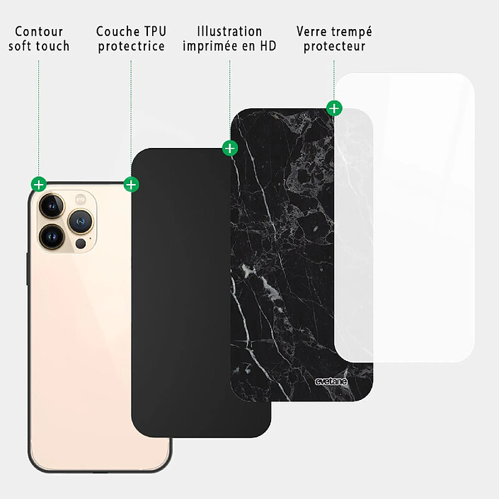 Acheter Evetane Coque iPhone 13 Pro Coque Soft Touch Glossy Marbre noir Design