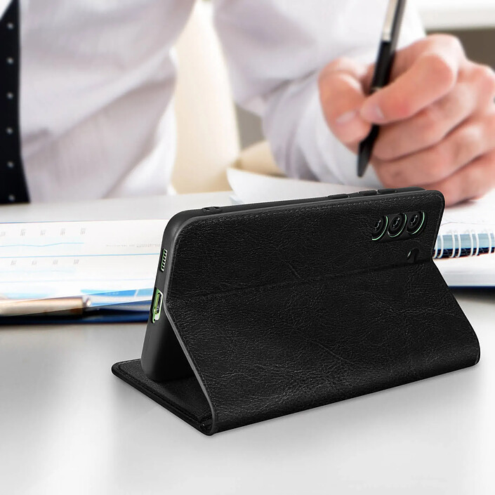 Acheter Avizar Étui pour Samsung Galaxy S21 FE Folio Cuir Véritable Porte cartes Support Vidéo Noir