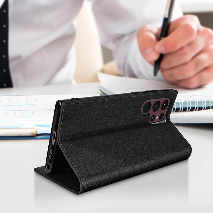 Acheter Avizar Étui pour Samsung Galaxy S22 Ultra Folio Cuir Véritable Porte cartes Support Vidéo