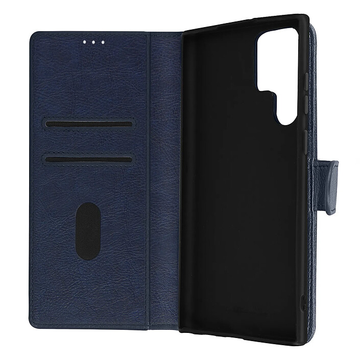 Avizar Étui Portefeuille pour Galaxy S22 Ultra Chesterfield Grainé Fonction Stand Bleu nuit