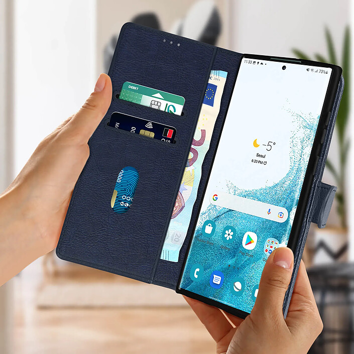 Avis Avizar Étui Portefeuille pour Galaxy S22 Ultra Chesterfield Grainé Fonction Stand Bleu nuit