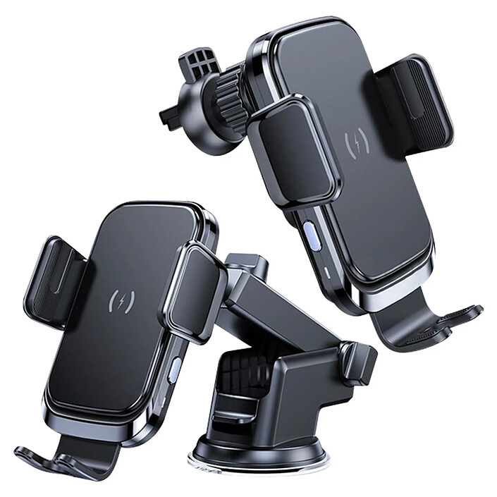 Forcell Support Voiture 2 en 1 Charge Qi Ventouse et Grille d'aération Forcell Noir