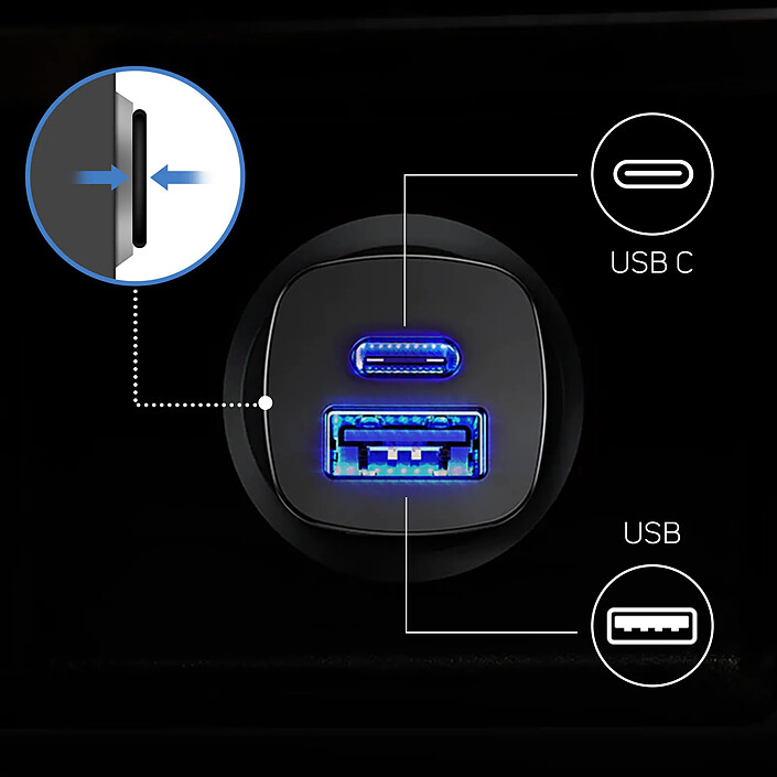 Baseus Chargeur Allume Cigare 5A Charge Rapide USB/USB Type C Noir pas cher