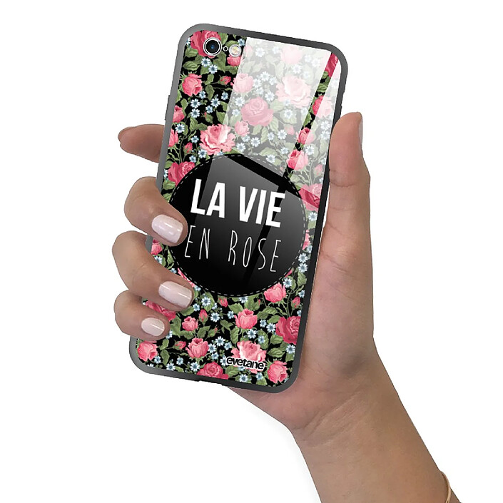 Evetane Coque en verre trempé iPhone 6 Plus / 6S Plus La Vie en Rose . pas cher