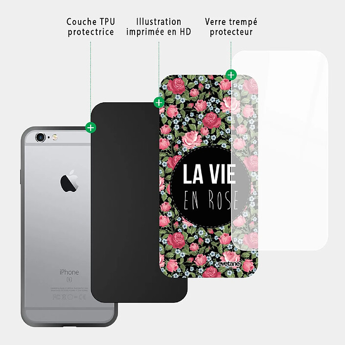Acheter Evetane Coque en verre trempé iPhone 6 Plus / 6S Plus La Vie en Rose .