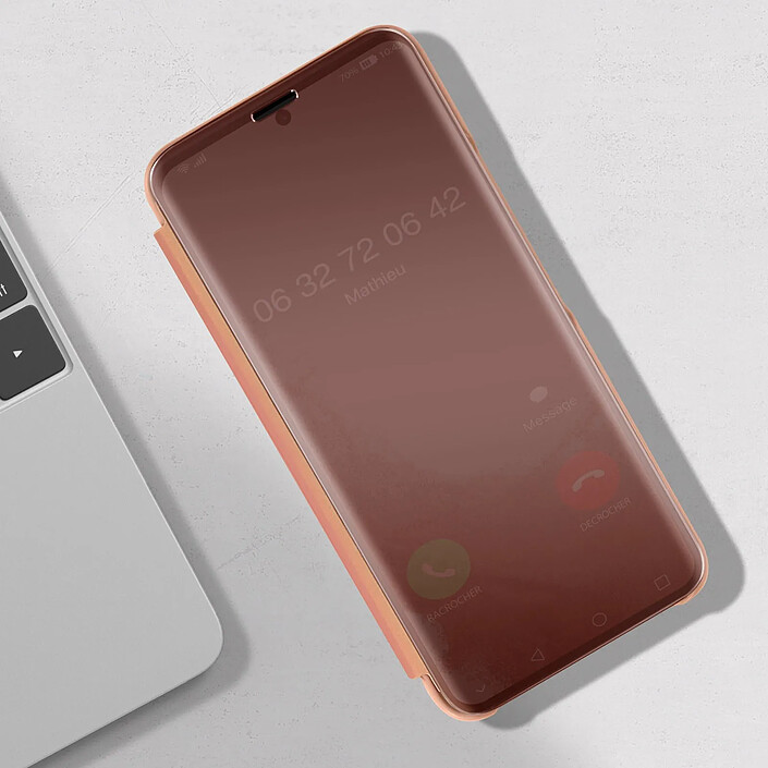 Avizar Étui Clear View Samsung Galaxy S22 avec Clapet Miroir Support Vidéo rose gold pas cher