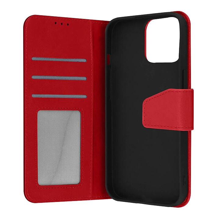 Avizar Housse pour iPhone 13 Pro Max Cuir premium Porte-carte Fonction support Vidéo Rouge