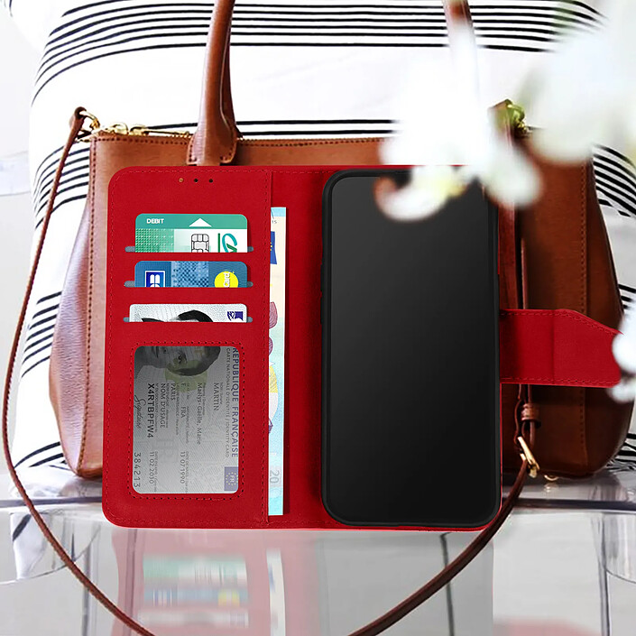 Avizar Housse pour iPhone 13 Pro Max Cuir premium Porte-carte Fonction support Vidéo Rouge pas cher