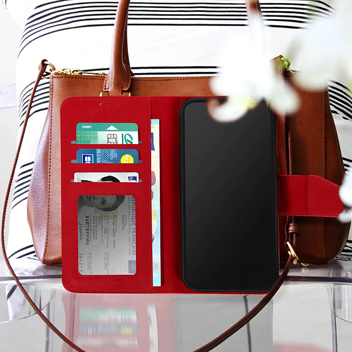 Avizar Étui Portefeuille pour iPhone 13 Pro en Cuir Premium avec Fonction Stand Rouge pas cher