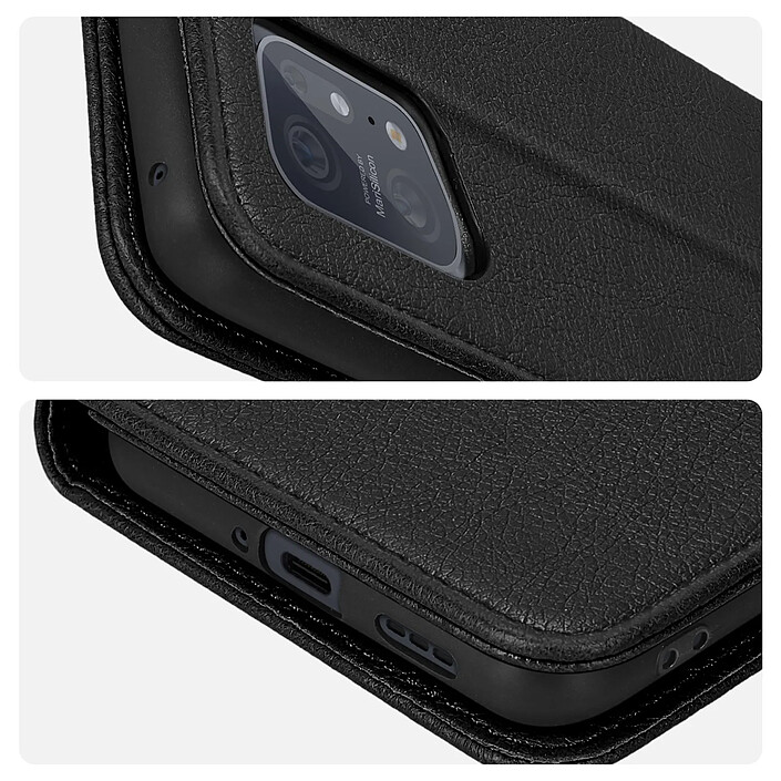 Avizar Étui Portefeuille pour Oppo Find X5 Pro Chesterfield Grainé Fonction Stand Noir pas cher