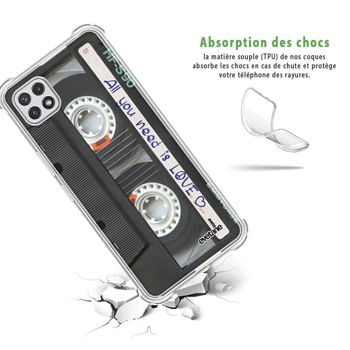 Avis Evetane Coque Samsung Galaxy A22 5G Silicone antichocs Solides coins renforcés  transparente Motif Cassette