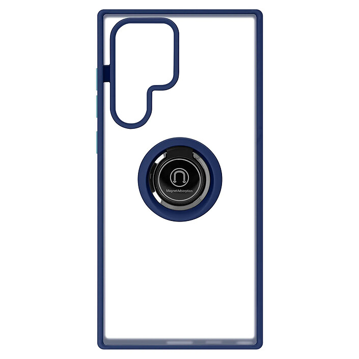 Avizar Coque pour Samsung Galaxy S22 Ultra Bi-matière Bague Métallique Support Vidéo Bleu