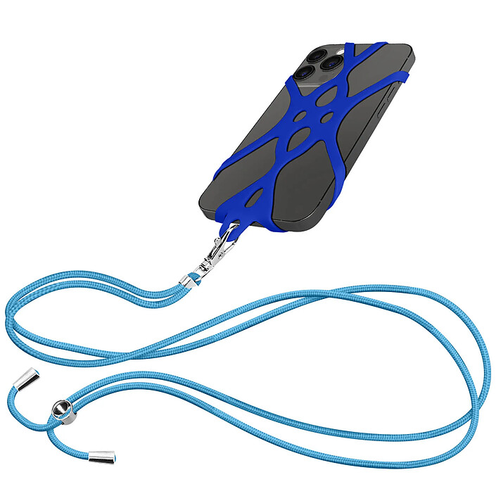 Avizar Cordon Téléphone Tour du cou Réglable 90cm avec Attache en Silicone Bleu