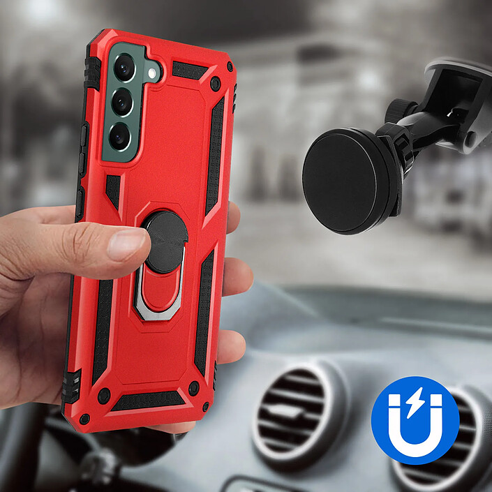 Avizar Coque Samsung Galaxy S22 Plus Antichoc Hybride Bague Support Vidéo Rouge pas cher