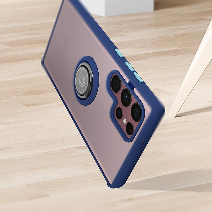 Acheter Avizar Coque pour Samsung Galaxy S22 Ultra Bi-matière Bague Métallique Support Vidéo Bleu