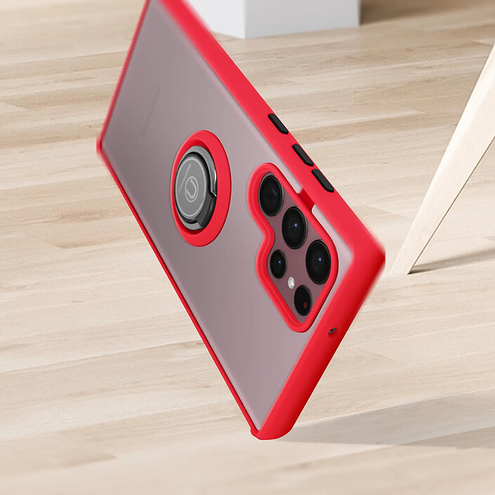 Acheter Avizar Coque Samsung Galaxy S22 Ultra Bi-matière Bague Métallique Support Vidéo rouge