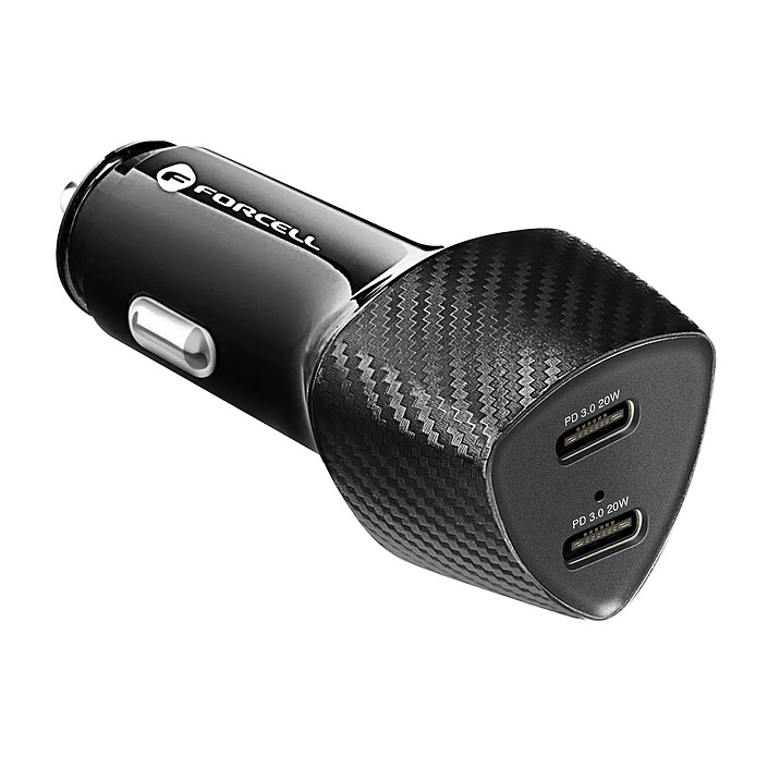 Forcell Chargeur Voiture Double USB-C 40W Power Delivery Elégant Carbone Carbone