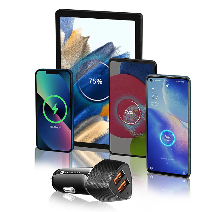 Acheter Forcell Chargeur Voiture Double USB 36W Quick Charge 3.0 Elégant Carbone Carbone