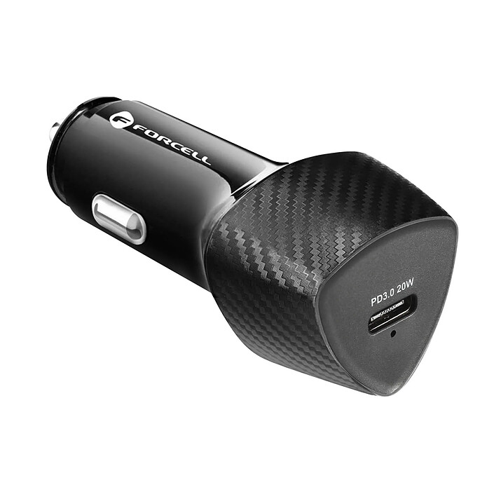 Forcell Chargeur Voiture USB-C 20W Power Delivery Charge Rapide Forcell Noir Carbone