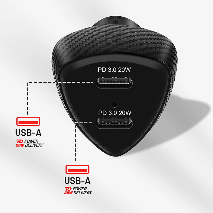 Avis Forcell Chargeur Voiture Double USB-C 40W Power Delivery Elégant Carbone Carbone