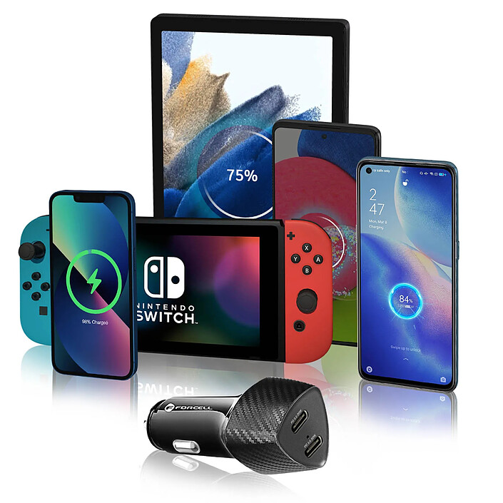 Acheter Forcell Chargeur Voiture Double USB-C 40W Power Delivery Elégant Carbone Carbone