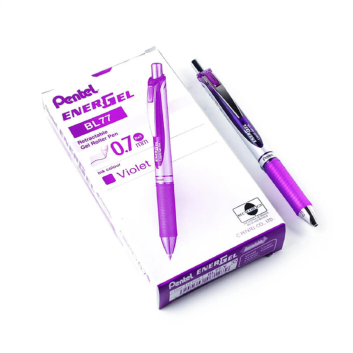 PENTEL Stylo Roller encre gel rétractable ENERGEL BL77 Pointe 0,7 mm violet x 12