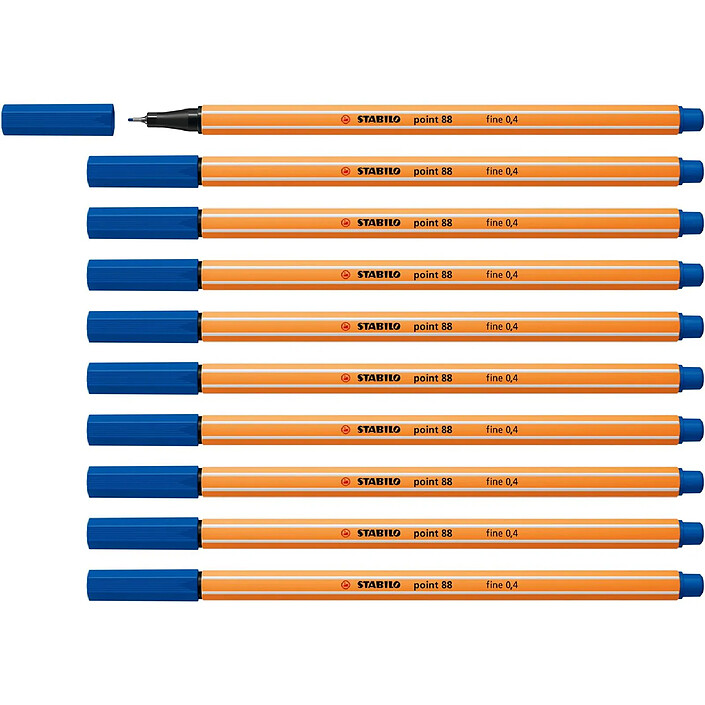 STABILO Stylo-Feutre POINT 88 Pointe Fine 0,4 mm Bleu Outremer x 10