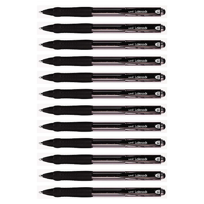 UNI-BALL Stylo bille Laknock SN100/10 rétractable grip pointe moyenne 1mm Noir x 12
