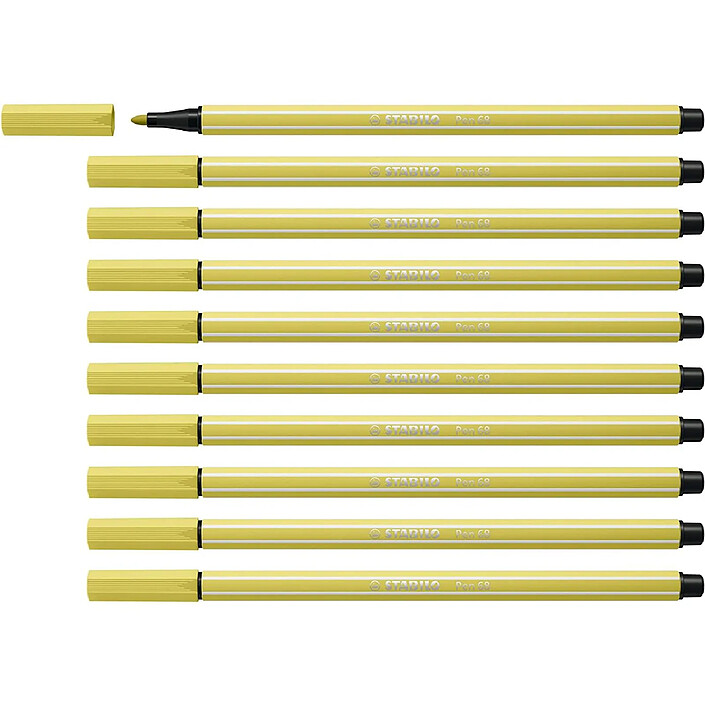 STABILO Stylo feutre Pen 68, jaune moutarde x 10