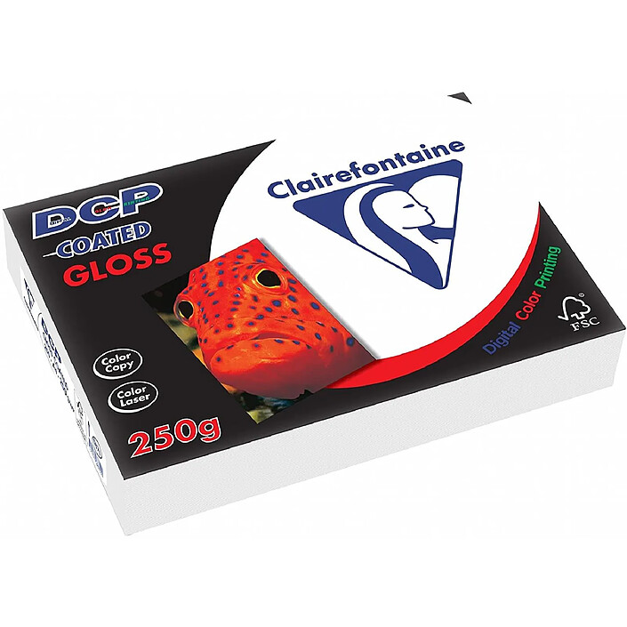 CLAIREFONTAINE Ramette 250 Feuilles Papier 250g A4 210x297 mm Certifié FSC Couché Brillant Blanc