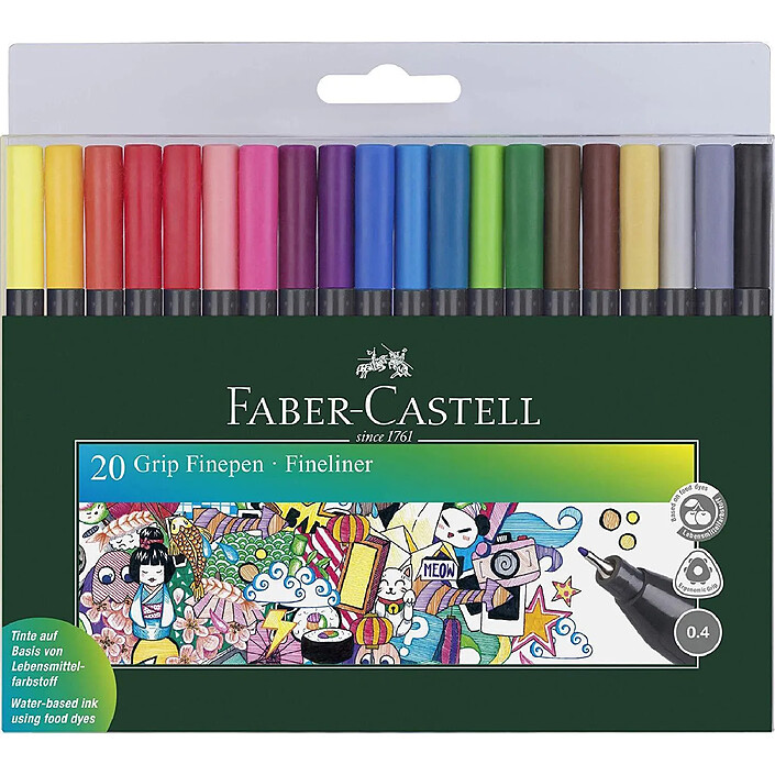FABER-CASTELL Etui de 20 Feutres Finepen Grip Pointe Superfine Assortis