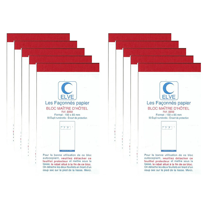 ELVE Bloc Maître d'Hôtel 150x85mm 50 Feuillets Dupli Numérotés x 10