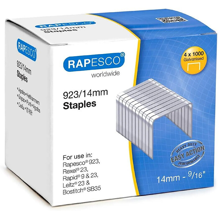 RAPESCO Lot de 4 Boites de 1000 Agrafes Galvanisées 923/14mm type 23