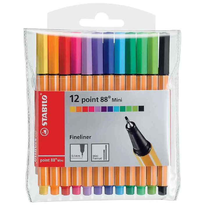STABILO Pochette de 12 Stylo-Feutre POINT 88 MINI Pointe Fine 0,4 mm x 10