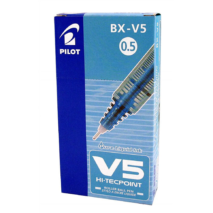 PILOT Stylo roller Hi-Tecpoint V5 Encre liquide Pointe Fine Bleu x 12