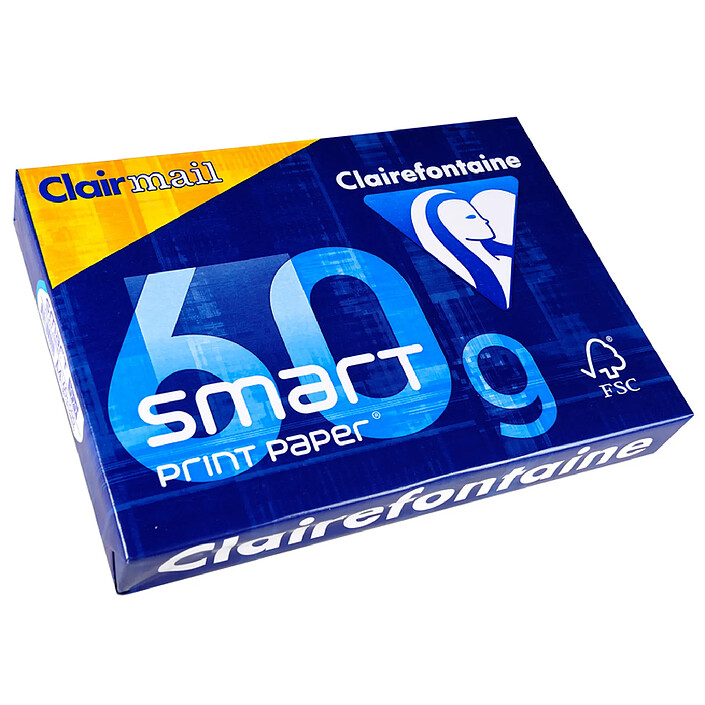 CLAIREFONTAINE Ramette 500 Feuilles Smart 60g A4 210x297 mm Certifié FSC Blanc x 5