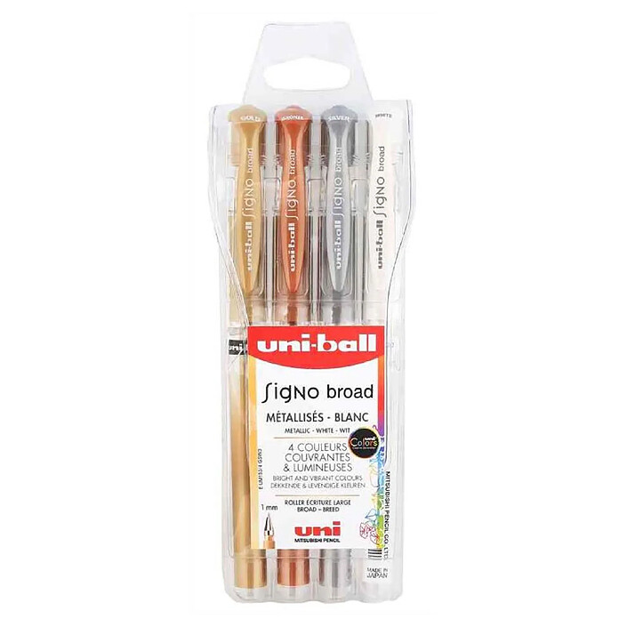 UNI-BALL Stylo roller à encre gel SIGNO broad UM-153, étui de 4