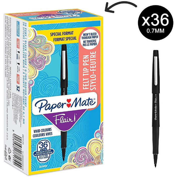 PAPER MATE Stylo feutre Flair Original Pointe Moyenne Noir