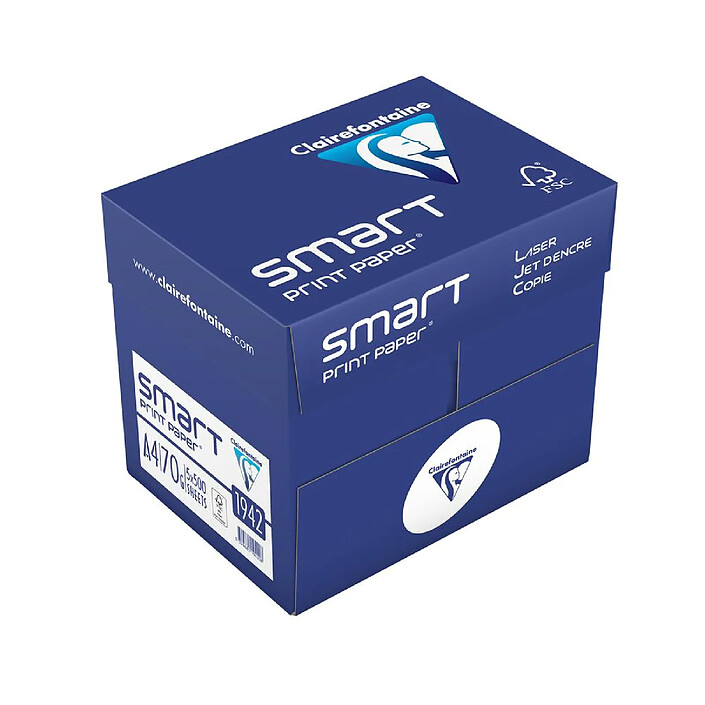 CLAIREFONTAINE Ramette 500 Feuilles Smart 70g A4 210x297 mm Certifié FSC Blanc x 5