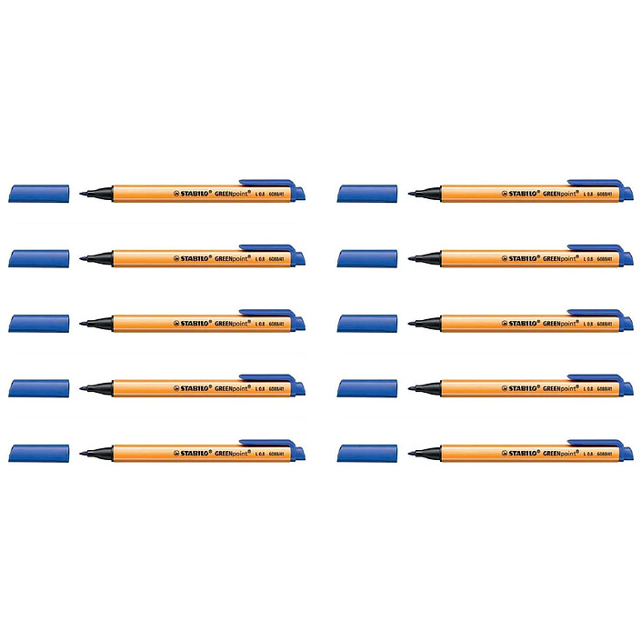 STABILO Stylo Feutre GREENpoint Pointe large 0,8 mm Bleu x 10