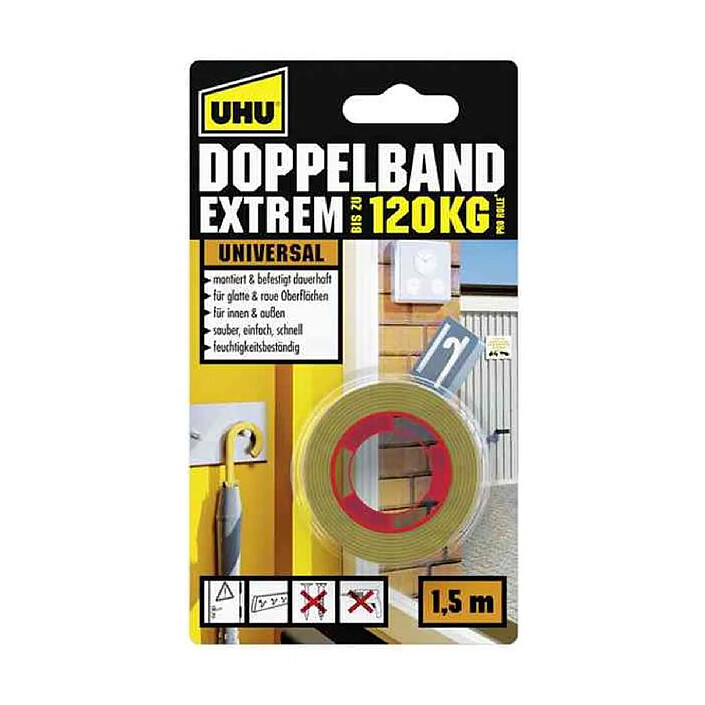 UHU Ruban adhésif de montage EXTREM, double face 19mm x 1,5m