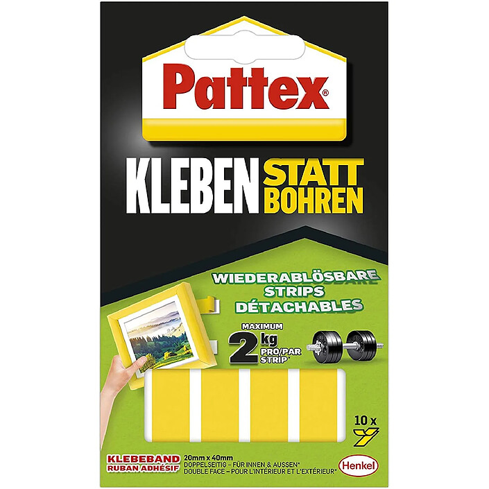 PATTEX Set de 10 pastilles adhesives pour montage detachables jaune