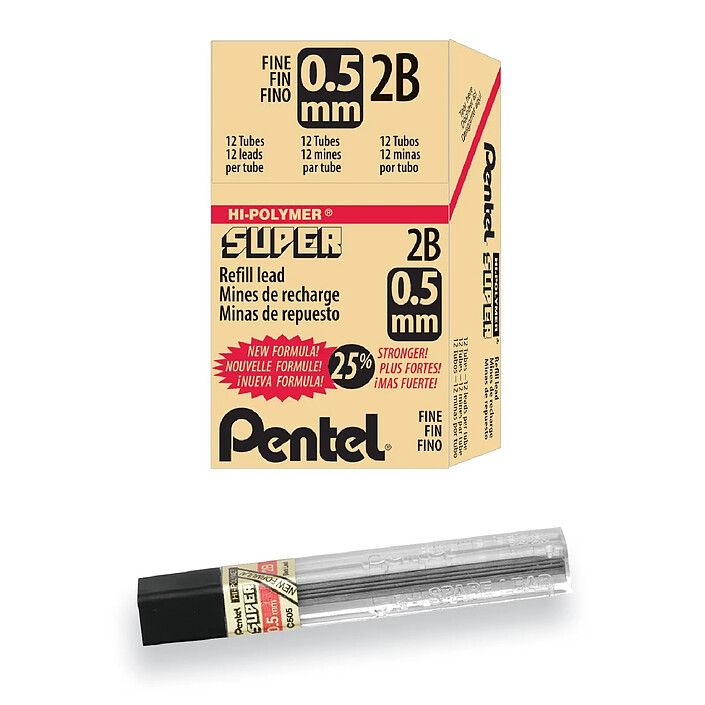 PENTEL Etui de 12 mines HI-POLYMER SUPER 0,5 mm 2B x 12