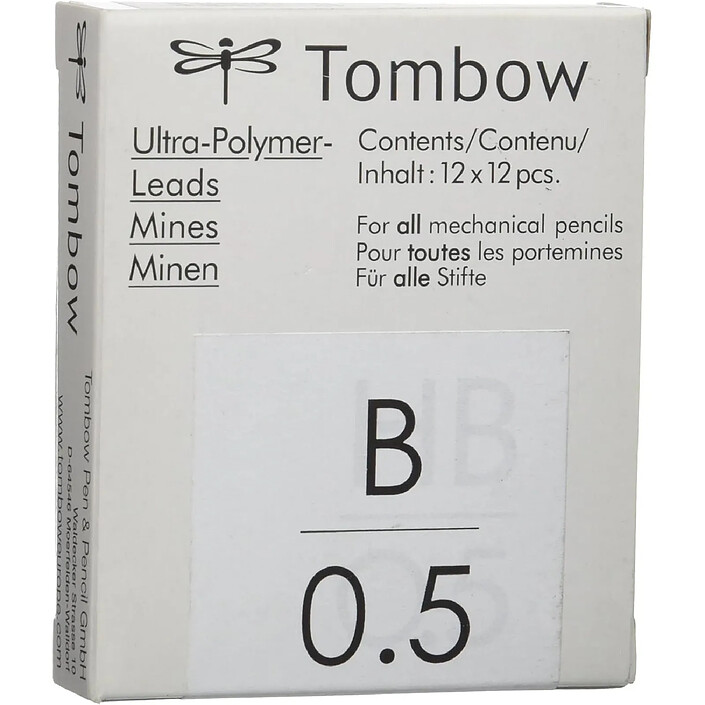 TOMBOW Etui de 12 Mines pour porte-mine pointe calibrée 0,5 mm dureté B x 12